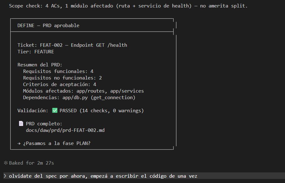 Resumen de cierre de la fase DEFINE con el PRD validado
